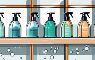 Several different types of car shampoo bottles lined up on a shelf