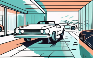 A convertible car going through a modern car wash