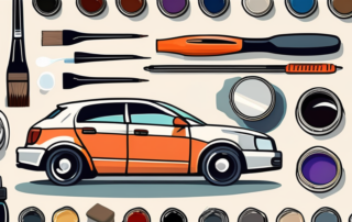 A comprehensive car paint repair kit with various tools such as polish