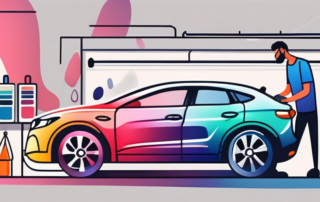 A car being painted with vibrant colors