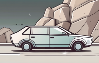 A car parked on a roadside with a rocky hill nearby