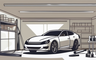 A car with visible paint damage being repaired with tools and products like a paint pen