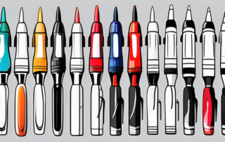 A variety of auto paint pens arranged neatly