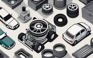 Various car parts like an engine