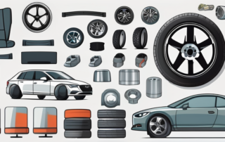 Various car parts and accessories such as tires