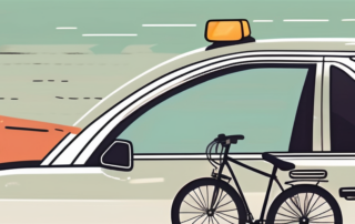 A car's side mirror with a bicycle in the blind spot