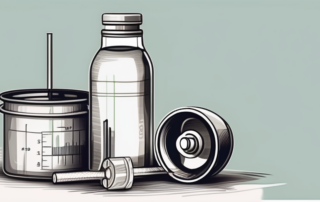 A car engine with a bottle of isopropanol and a measuring cup