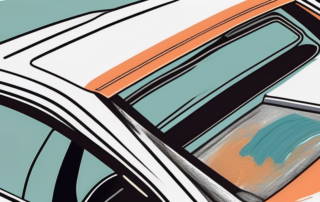 A car door with a deep scratch being repaired with a paint pen