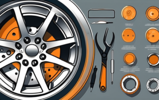 An alloy wheel repair kit with various tools and a damaged alloy wheel