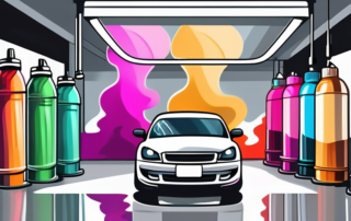 A car paint center with various paint cans