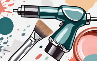 A spray gun with a droplet of diluted paint emerging from it