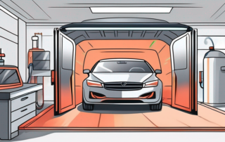 A car in a professional spray booth