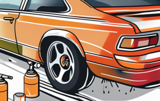 The rear fender of a car being painted