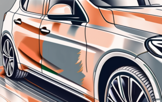 A car in the process of being painted with structured paint