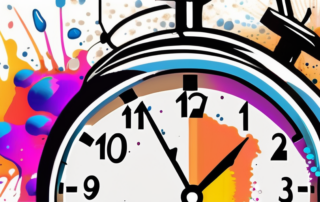 A spray paint can with colorful droplets of paint in the air