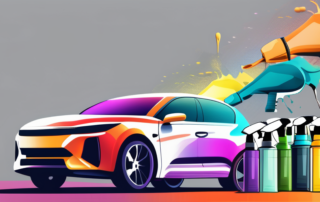 Various car paint sprayers with different colors of paint coming out