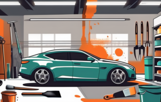 A car in a professional garage setting