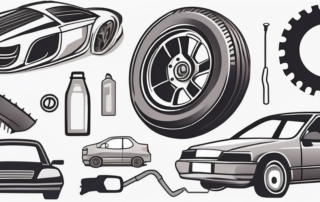 Various car parts such as a flat tire