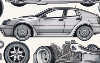 A disassembled car with its various components such as engine