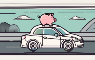 A car with a piggy bank on its roof