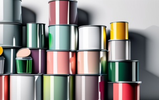 Various types of paint cans with different colors