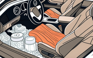 An open car interior with visible signs of common causes for bad smell such as spilled food