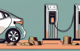 An electric car being charged at a charging station