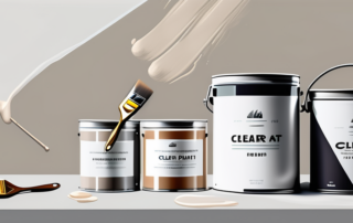 Various types of matte clear coat paint cans with brushes