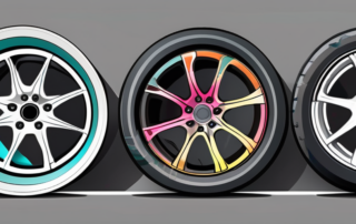 Various car rims in different stages of being painted