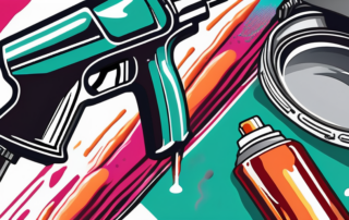 A spray can dispensing a glossy