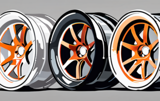 Newly painted car rims with a price tag attached