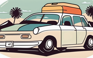 A car with open trunk packed with various holiday items like suitcases