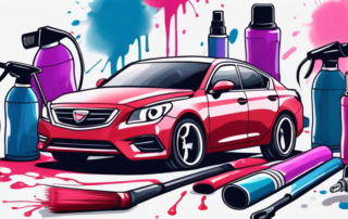 A car spray paint can next to a shiny