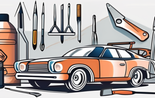 A car in the process of being spackled and painted