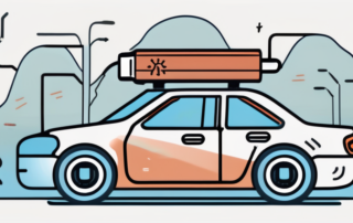 A car with an open hood revealing a battery with a low power symbol