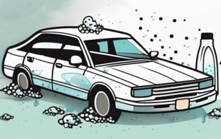 A car with bird droppings on it and a bottle of glass cleaner next to it