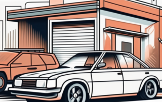 A car parked near a mechanic's shop with a clipboard on its hood