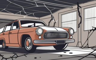 A car parked in a garage with cobwebs around it