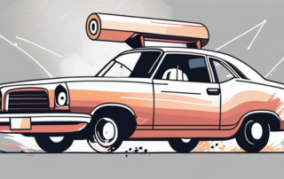 A car with a paint roller next to it