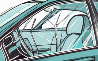 A car windshield with visible chips and cracks