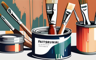 A vibrant array of paintbrushes and cans of paint and varnish
