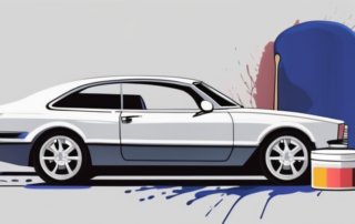 A matte car paint can with a paintbrush next to it