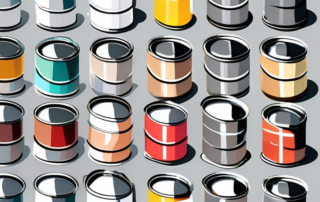 Various types of car paint cans with different colors and finishes