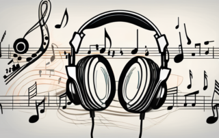 A classical music sheet with the number 555 and a pair of headphones