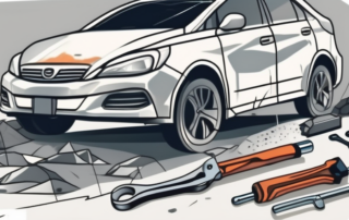 A car with a damaged hood due to a rockfall