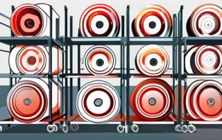 A set of car wheels undergoing the process of powder coating