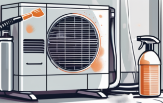 An air conditioning unit being cleaned with a spray bottle