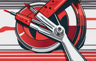 A car brake caliper with a paintbrush applying vibrant red paint to it