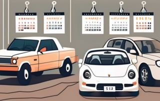 Several different types of cars with price tags hanging off them