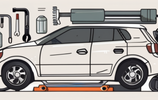 A car with an open hood revealing various parts like the engine